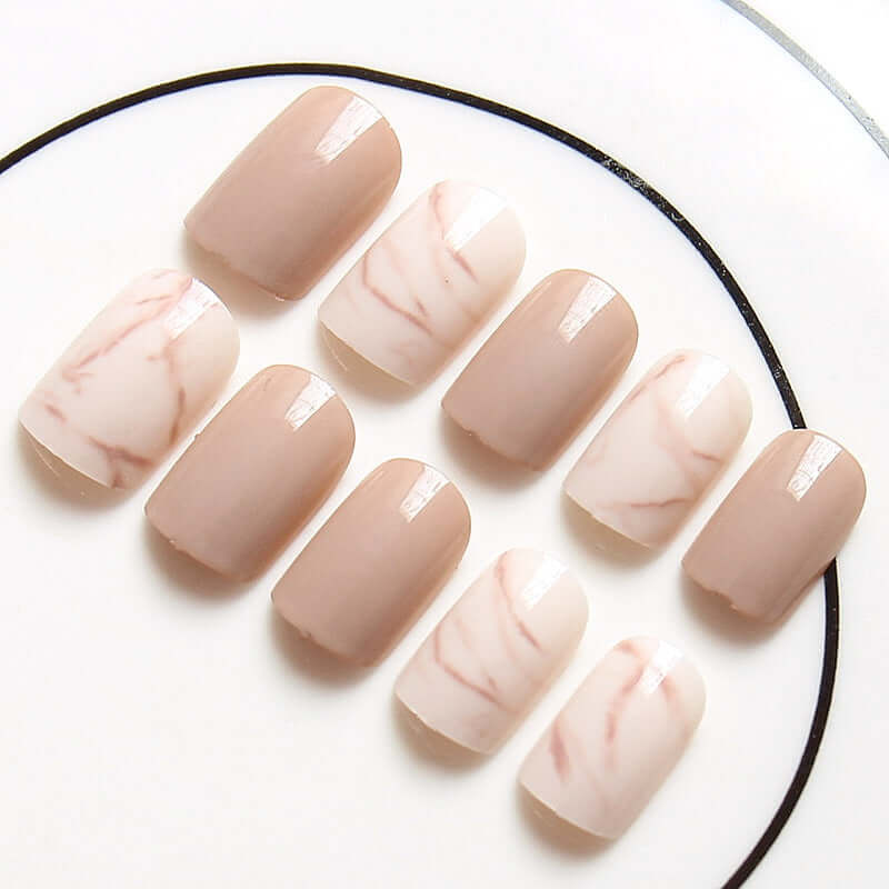 Light khaki smudge false nails - Mrgoluckynow Light khaki smudge false nails0Mrgoluckynow CJBJZJZJ00689 - Glue models - Q24pcs