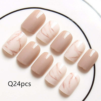 Light khaki smudge false nails - Mrgoluckynow Light khaki smudge false nails0Mrgoluckynow CJBJZJZJ00689 - Glue models - Q24pcs