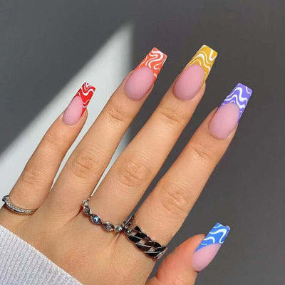 Rainbow Wave Fake Nails Nail Stickers - Mrgoluckynow Rainbow Wave Fake Nails Nail Stickers0Mrgoluckynow CJYD151592901AZ