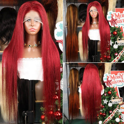 99J Burgundy 13x4 34Inch Red HD Transparent Straight Frontal Human Hair Wig 13x6 200Density HD Lace Frontal Wig For Women - Mrgoluckynow 99J Burgundy 13x4 34Inch Red HD Transparent Straight Frontal Human Hair Wig 13x6 200Density HD Lace Frontal Wig For WomenMrgoluckynow 146:20298875;200000703:200003630;200007763:201336100;200460262:200661229#13x4 HD Lace Wig