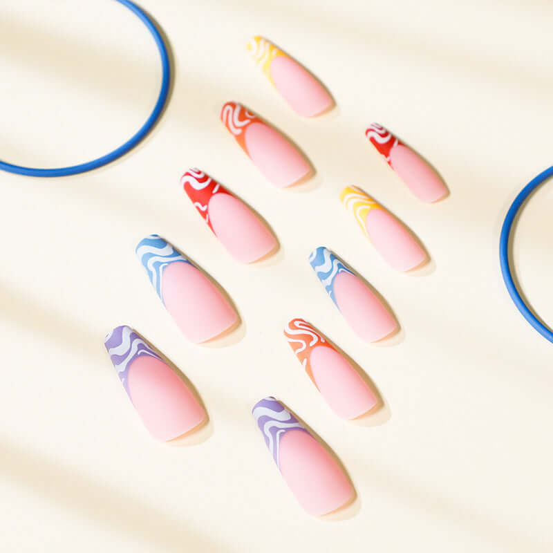 Rainbow Wave Fake Nails Nail Stickers - Mrgoluckynow Rainbow Wave Fake Nails Nail Stickers0Mrgoluckynow CJYD151592901AZ